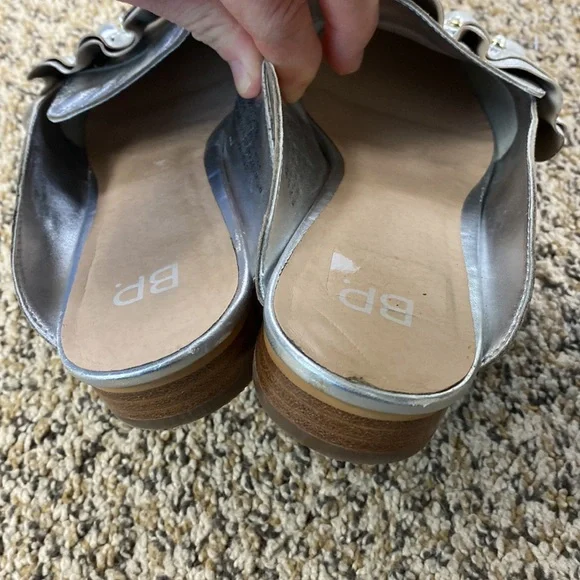 BP Silver Metallic Leather Ruffled Slip-On Loafers - Picture 7 of 10